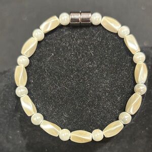 Elegant Women’s Handmade Magnetic Cream Beaded Bracelet #12